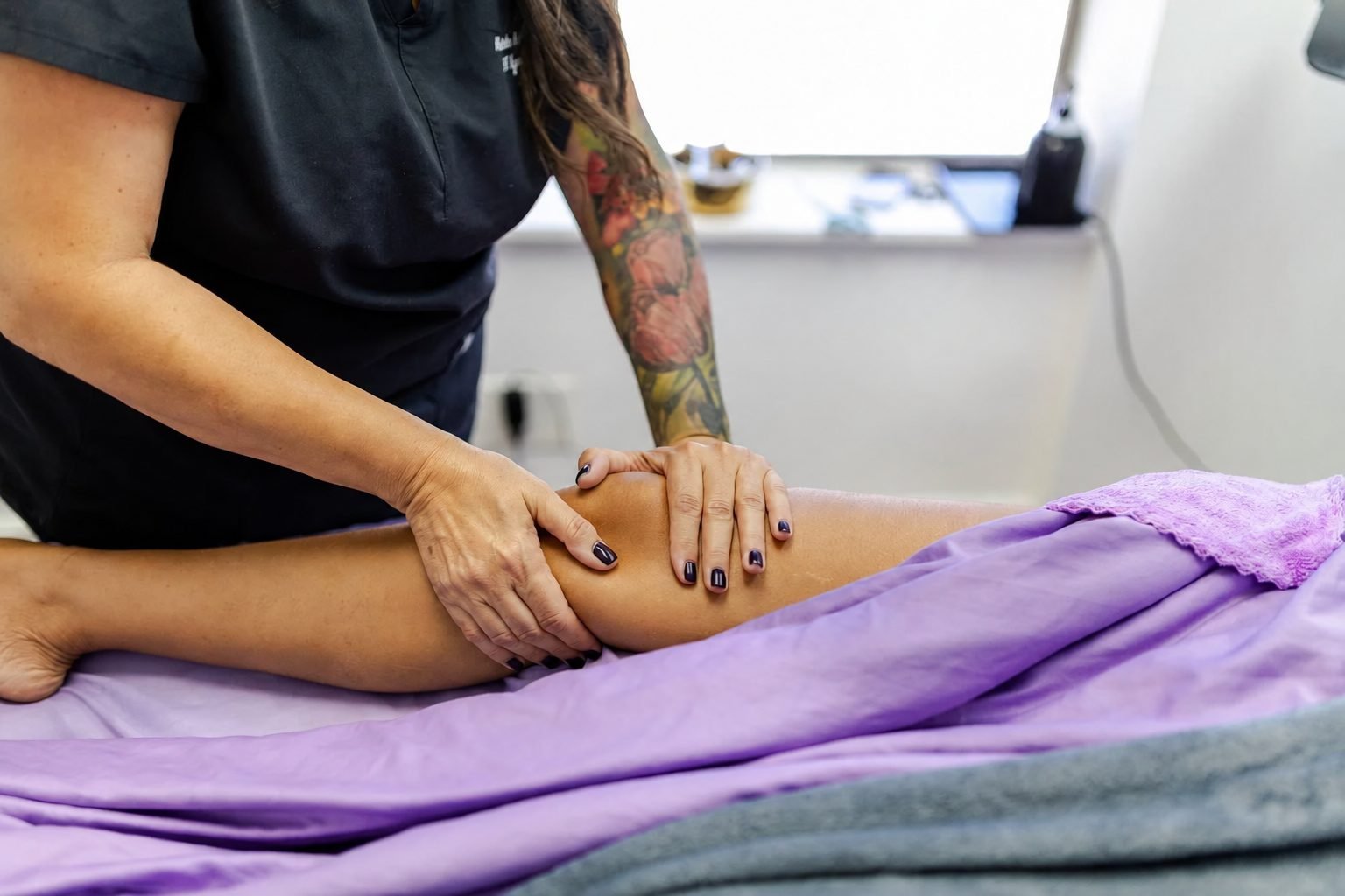 Manual lymphatic drainage on the leg